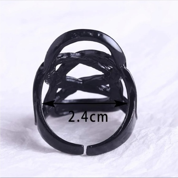 Black Engraved Decorative Cuff Ring, Adjustable - Picture 4 of 4